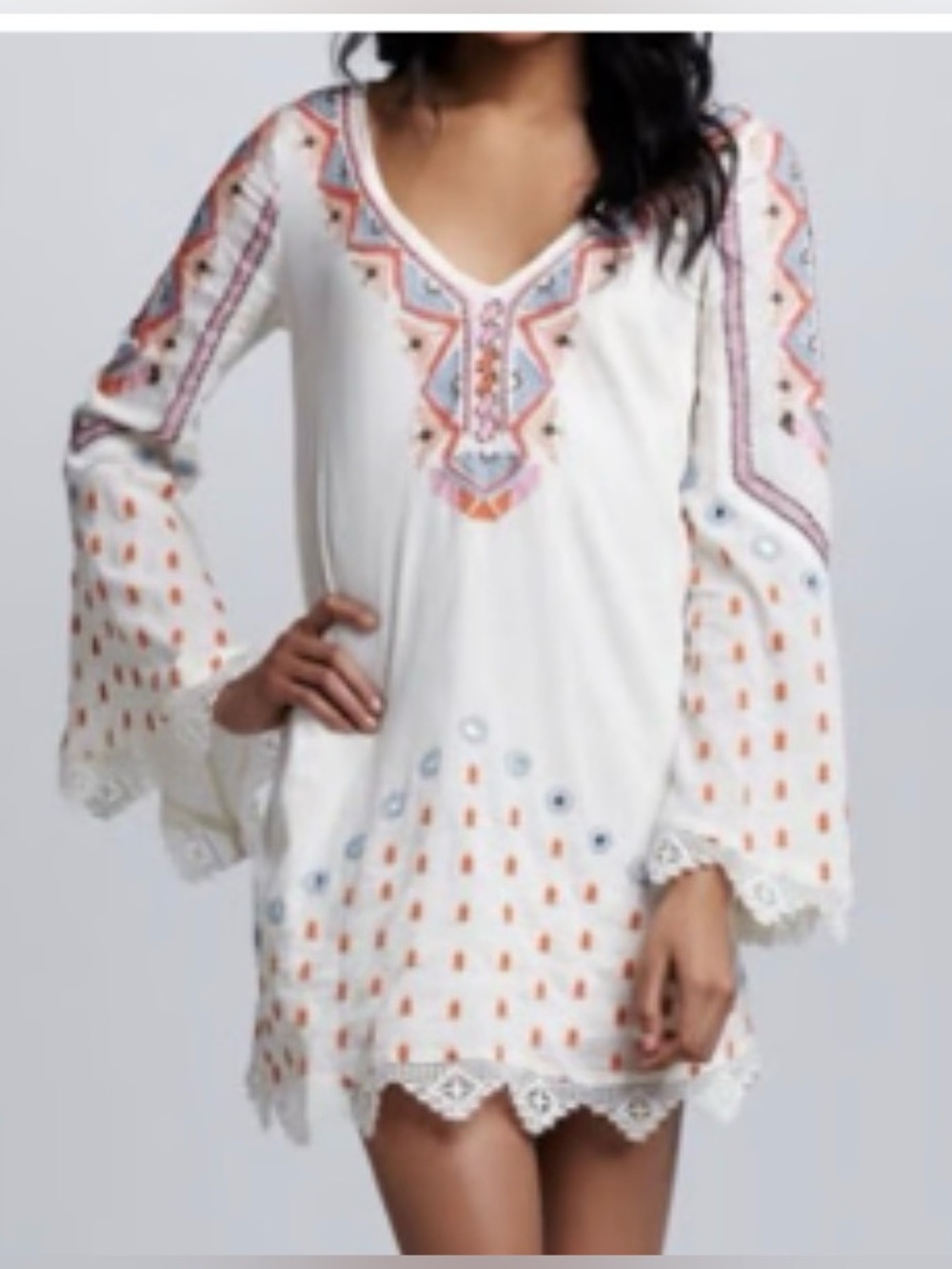 Free People Angel Wings Embroidered Beaded Hippie Boho Vintage Dress